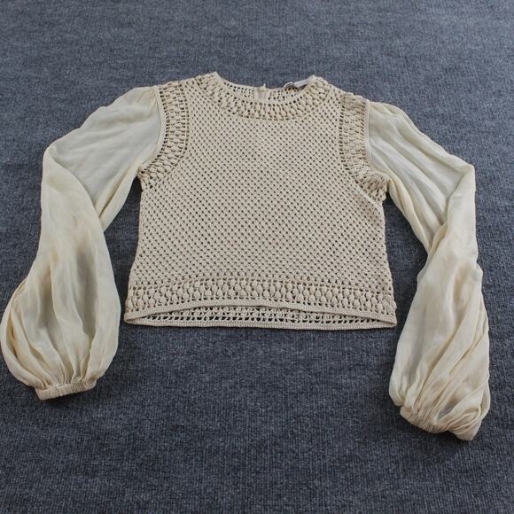 Zimmermann Top 6 Luminosity Crochet Knit Sheer Cream Balloon Boho Chic Romantic - Picture 4 of 11